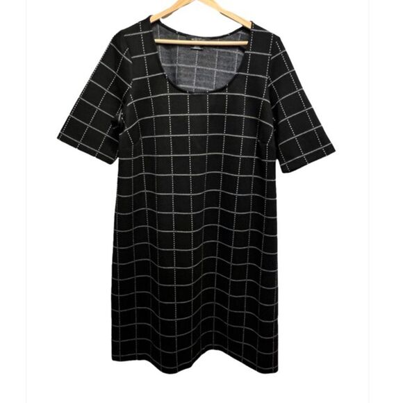 𝅺ADDITION  Elle Michel Studio Black & White Short Sleeve Checked MIDI Dress - Picture 1 of 8